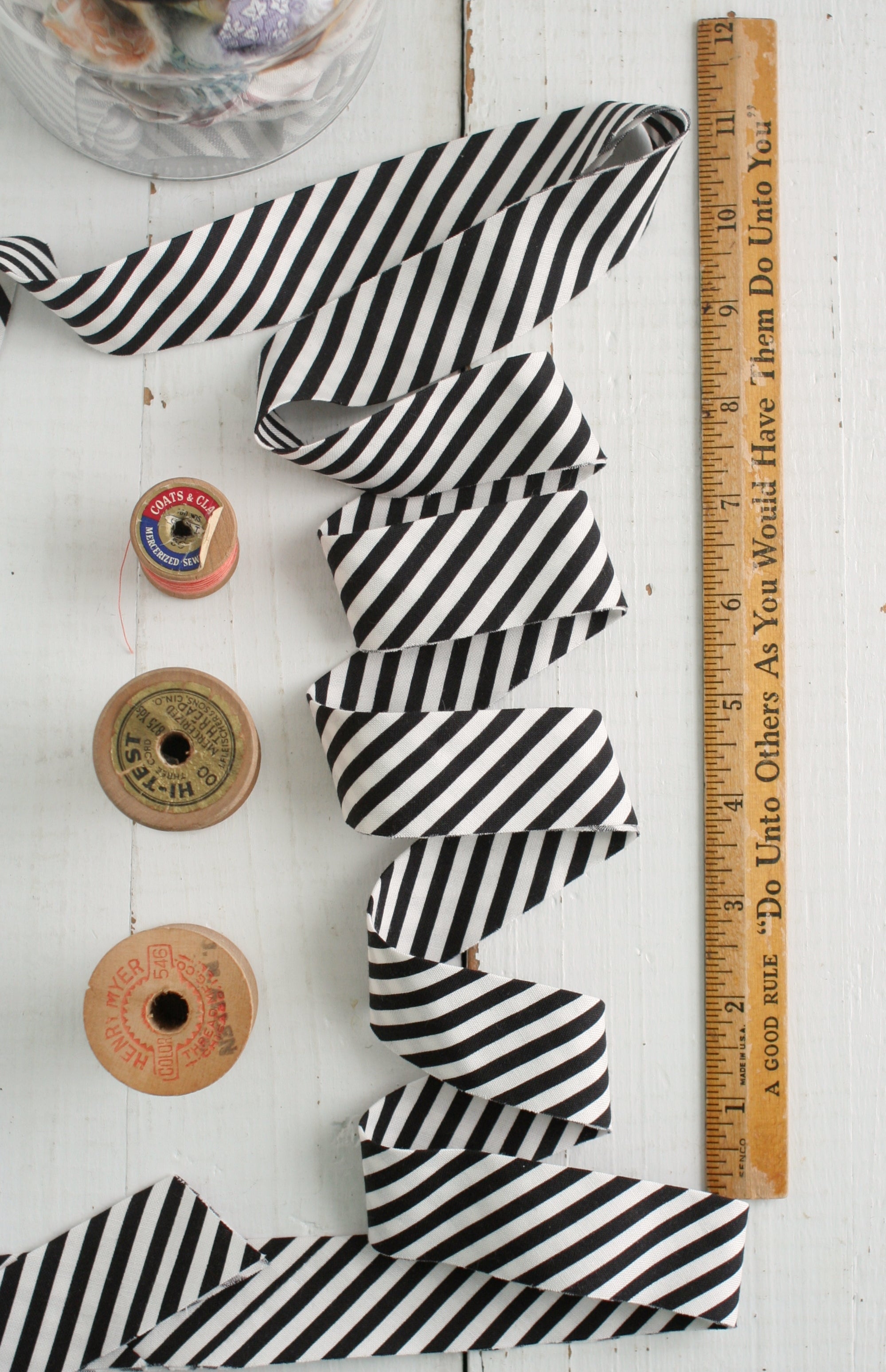 Double Fold Bias Tape Gray & White Stripe 1/2 Wide Bias Binding 