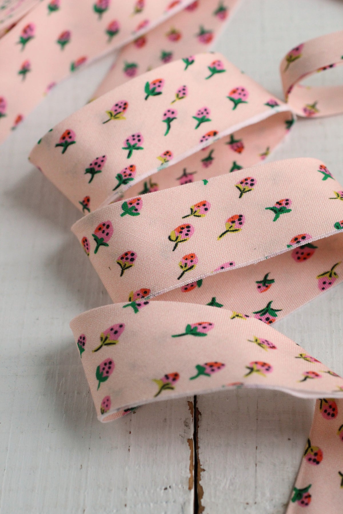Field Strawberries Blush Bias Tape & Bias Quilt Binding Heather Ross