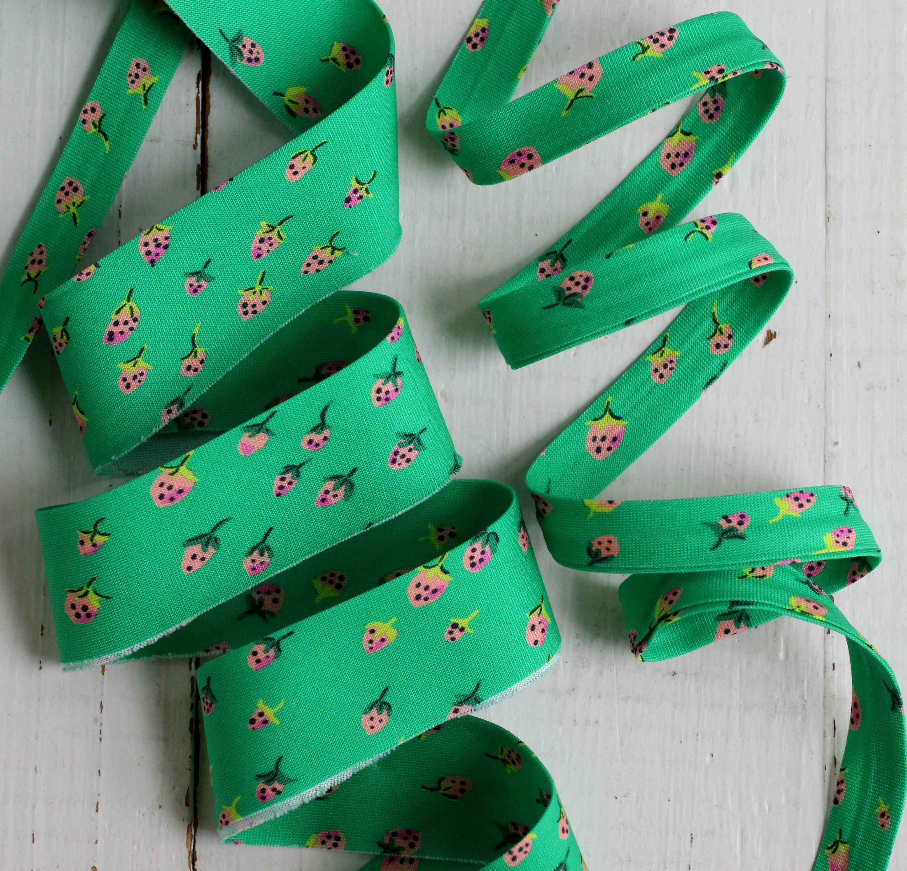 Field Strawberries Jade Bias Tape & Bias Quilt Binding Heather Ross