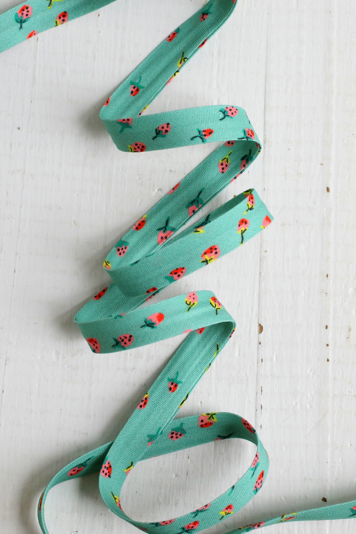 Field Strawberries Teal Bias Tape & Bias Quilt Binding Heather Ross