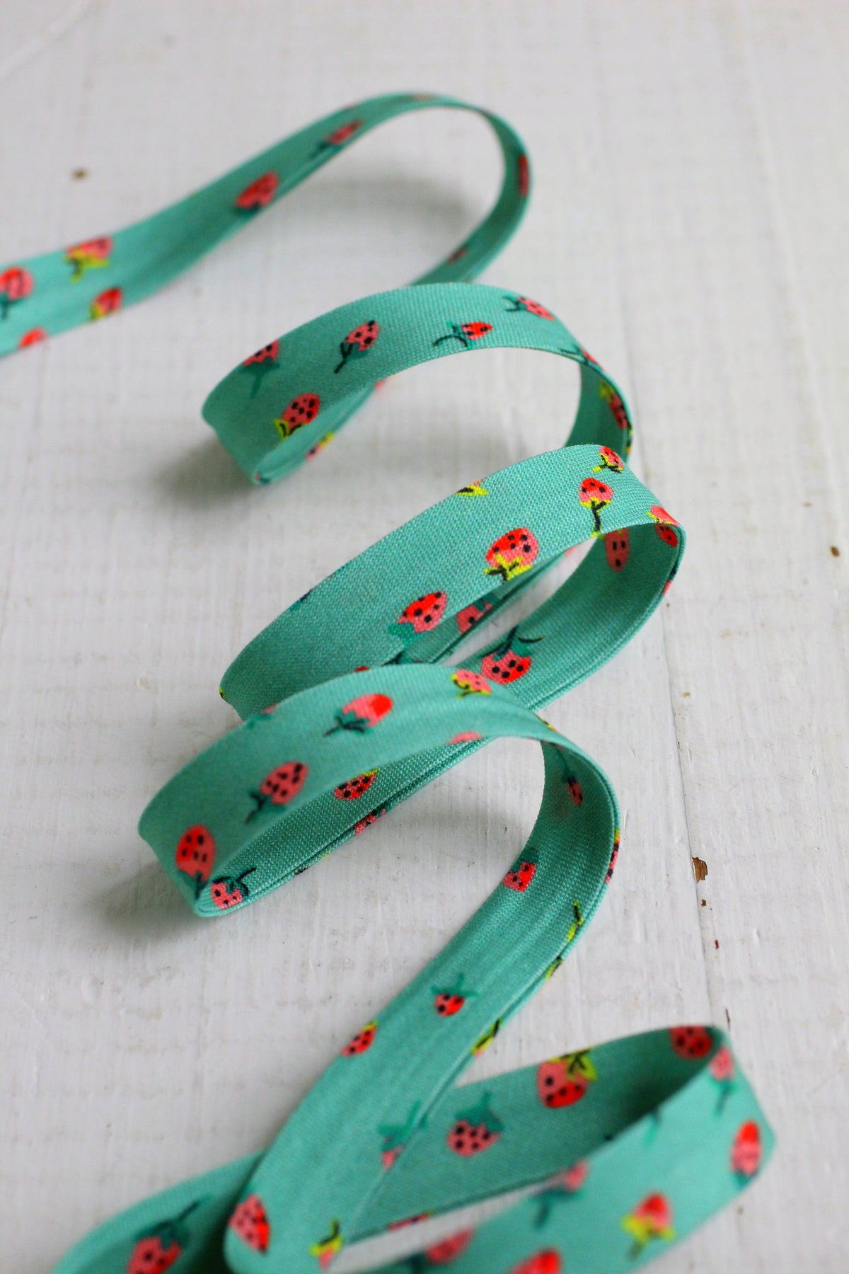 Field Strawberries Teal Bias Tape & Bias Quilt Binding Heather Ross
