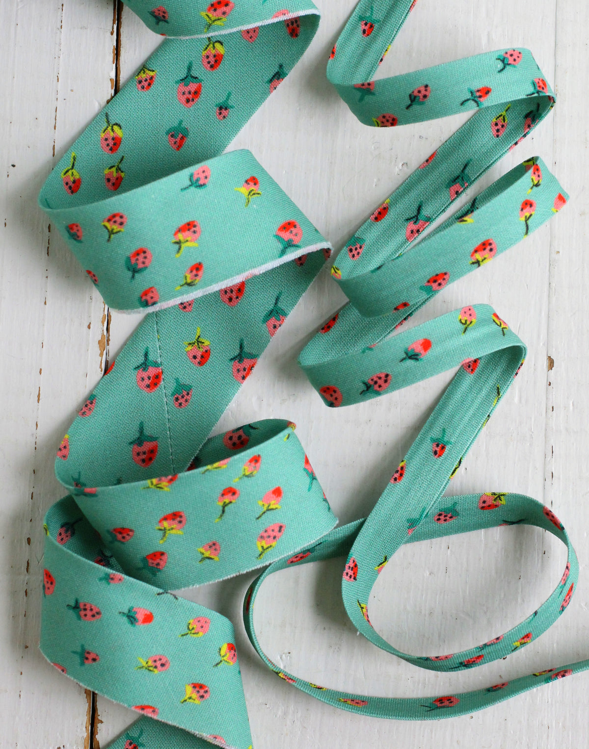 Field Strawberries Teal Bias Tape & Bias Quilt Binding Heather Ross