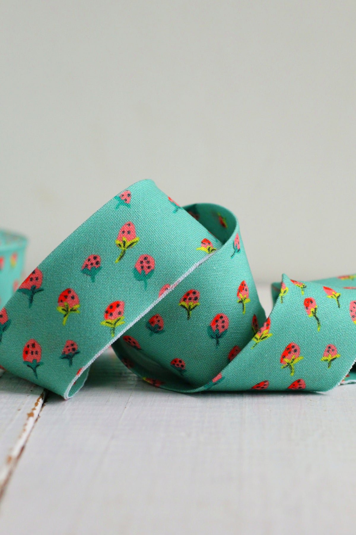 Field Strawberries Teal Bias Tape & Bias Quilt Binding Heather Ross