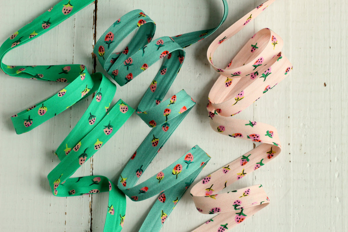 Field Strawberries Teal Bias Tape & Bias Quilt Binding Heather Ross