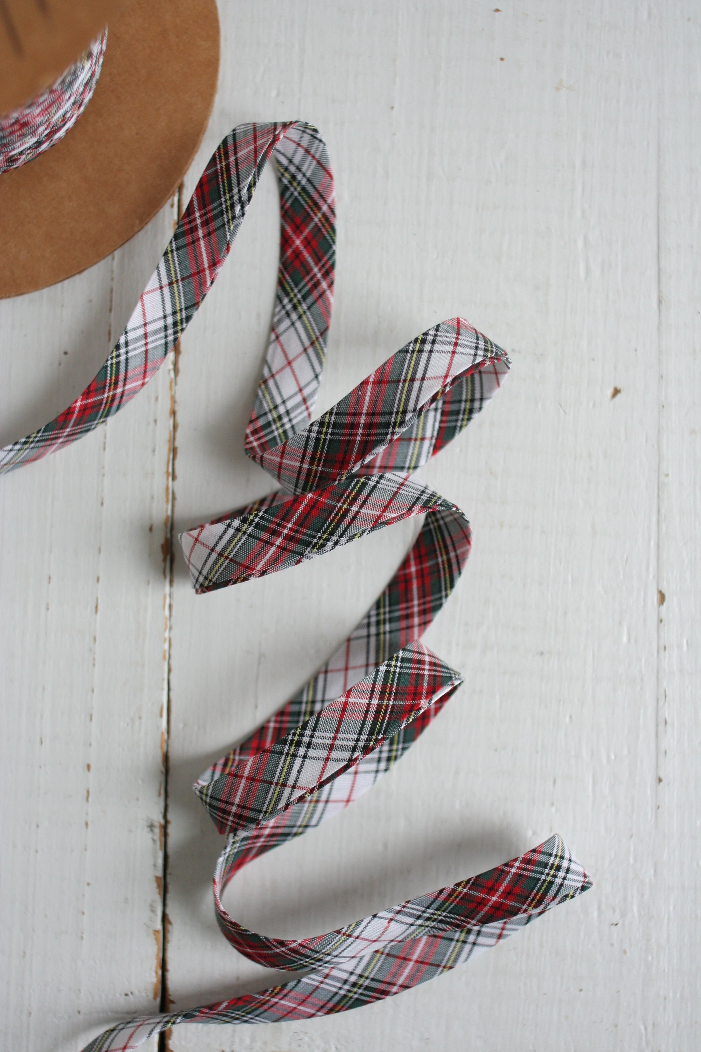 White Red Classic Plaid Bias Tape