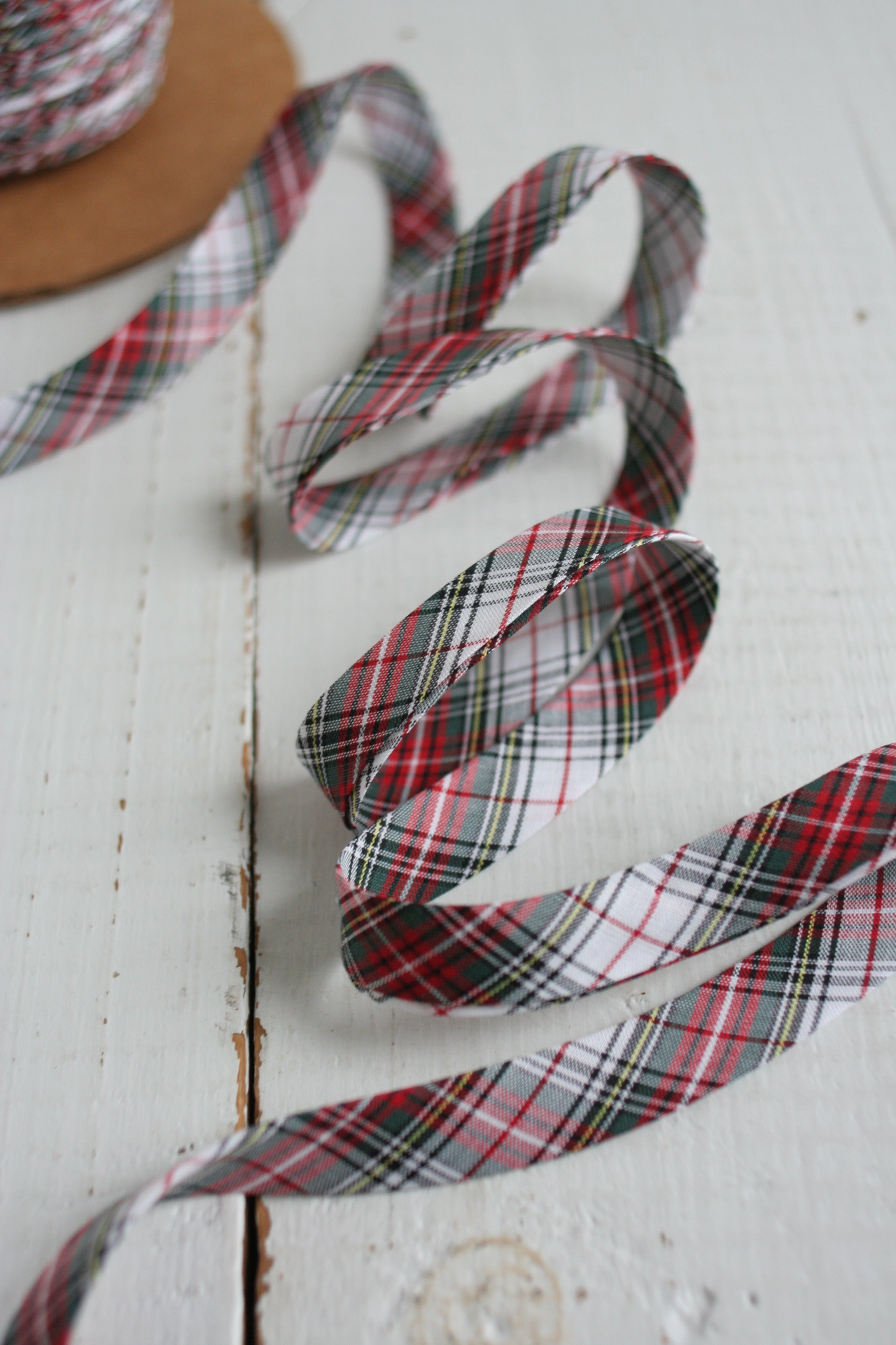 White Red Classic Plaid Bias Tape